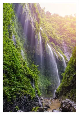 Produktbild von Wallario Wandbild aus Acryl, 90 x 60 cm, freischwebende Optik - Wasserfall im Morgenlicht