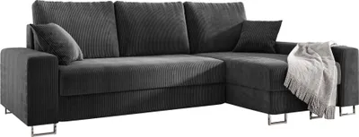 Produktbild von E-ZIMPAZ Sofa L-Form MORGAN Ecksofa mit Schlaffunktion Cord Sofa Polsterecke Eckcouch Wohnzimmersofa - Rechts Grau PS60