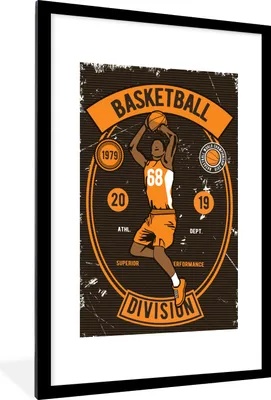Produktbild von MuchoWow® MuchoWow® Gerahmtes Poster Mannshöhle - Basketball - Weinlese 60x90 cm - Poster mit zchwarzem Bilderrahmen - Dekoration - Wandposter Wohnzimmer - Hochwertig
