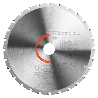 Imagen del producto de Hoja de sierra circular de diamante Festool DIA 168x1,8x20 TD28, 168 x 1,8 x 20 mm, 28 dientes (578700) para TS 60 K, TSV 60 K