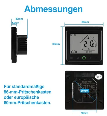 Produktbild von Raumthermostat WLAN Digital Temperaturregler Fußbodenheizung LCD Touchscreen Unterputz Wandmontage programmierbar Bodensensor Raumsensor P171-Mit WiFi-Schwarz
