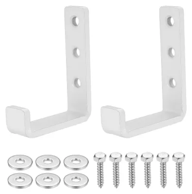 Image de Lot de 2 crochets muraux pour garage, crochets pour charges lourdes, crochets pour outils, support mural pour garage, support pour échelle, crochets muraux à visser, crochets en J robustes pour échelles, outils et rangement de tuyaux (blanc)