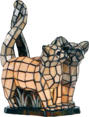 Produktbild von Clayre & Eef Tiffany Tischlampe Katzen 27x18x35 cm Beige Grau Glas