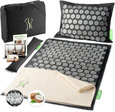 Produktbild von BACKLAxx® Akupressurmatte "Intensiva" Set 65x38 (inkl. gratis Hörbuch und eBook) mit Kissen, Tasche und Tuch in graphitschwarz
