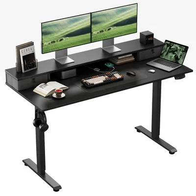 Obrázok produktu pre Písací stôl s elektricky nastaviteľnou výškou - 120x60 cm - Čierna farba - Kov a drevo