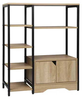 Produktbild von Eckregal - 6-stufiges Bücherregal - Holz - Aufbewahrungsschrank mit Tür - 1 Schublade - 80 x 35 x 97 cm - Helle Eiche