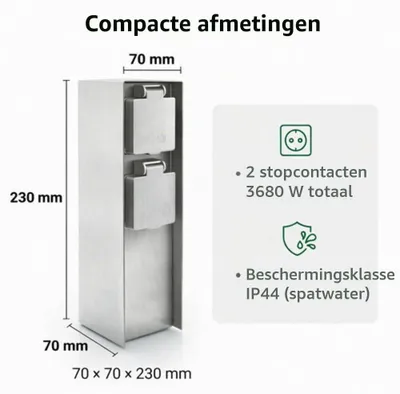 Image de Prise de jardin en acier inoxydable, IP44 pour une utilisation extérieure, 23 cm (argent, double)