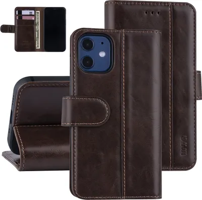 Produktbild von Apple iPhone 12 Mini Dark Brown Book type case - Polyurethanleather