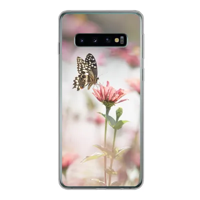 Produktbild von MuchoWow® Handyhülle Schutzhülle Hülle für Samsung Galaxy S10 Schmetterling - Blume - Rosa Silikon Softcase Handy Hülle - Handytasche