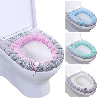 Produktbild von Famanu Toilettensitzbezüge Set aus 4 - Waschbare und weiche Toilettensitzwärmer mit Griff