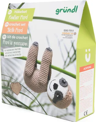Obrázek produktu pro Gründl háčkovací sada kompletní mýval, lama, lenochod nebo dinosaurus, vše v sadě Set 3 Lenochod Fred