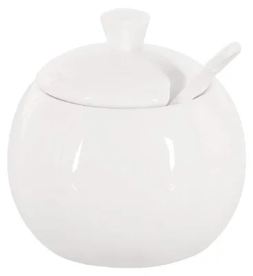 Produktbild von Zuckerdose mit Löffel aus Fine Bone China Porzellan, weiß