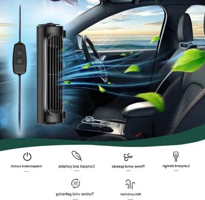 Zdjęcie produktu dla Przenośny wentylator samochodowy o dużej mocy i szerokim otworze wylotowym – 3 regulowane prędkości nawiewu – automatyczna funkcja chłodzenia oparcia – do różnych pojazdów, ciężarówek, vanów i SUV-ów – czarny