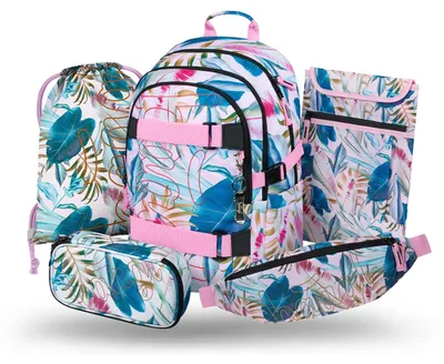 Produktbild von Baagl Schulrucksack Set Mädchen 5 Teilig Skateboard Schultasche 25 - Leafs