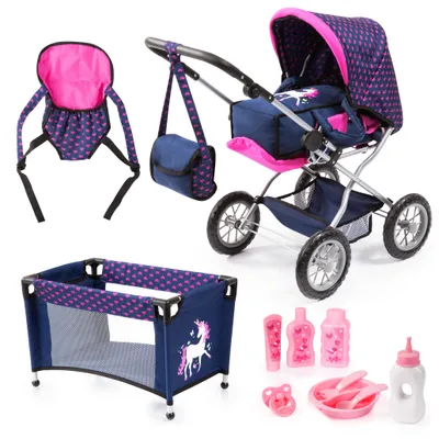 Image de Bayer Design 15054AB Ensemble poussette pour poupée, landau poupon, lit de poupée, porte-poupée, sac, accessoires