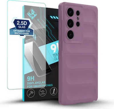 Produktbild von Handy Hülle für Samsung Galaxy S25 Ultra mit 9H Displayglas Displayschutz Plus Grip Case Cover Schutzhülle Softgrip Farbe: Violett