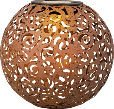 A close-up shot of a decorative solar-powered light sphere.
