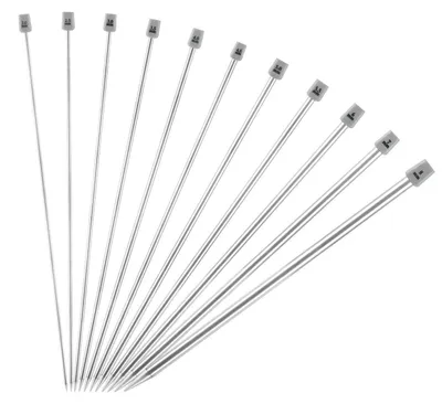Obrázek produktu pro Pletací jehlice z nerezové oceli, sada 11 párů (22 kusů), délka 35 cm, tloušťky od 2 mm do 8 mm