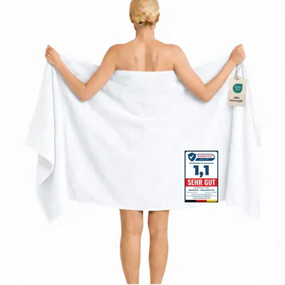 Produktbild von Komfortec Badetuch 100x200 cm aus 100% Baumwolle, Saunatuch XXL, Weich, Groß, Frottee, Schnelltrocknend, Weiß
