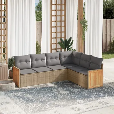 Produktbild von Design 6-tlg. Garten-Sofagarnitur mit Kissen Beige Poly Rattan, Gartenmöbel-Sets 2024 Neu