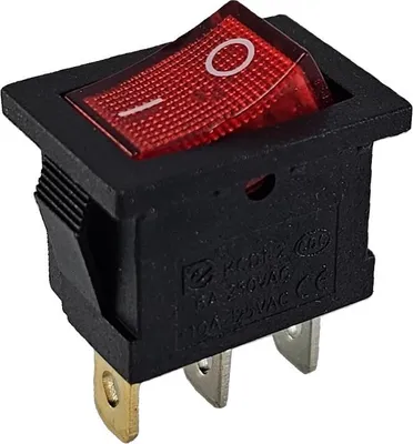 Obrázok produktu pre Mini kolískový spínač 19 x 13 mm, 6 A, 250 V~ 3 kolíky, kolíček s červeným podsvietením
