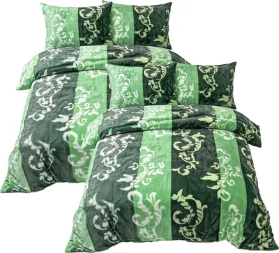 Produktbild von Fleece Bettwäsche Flausch 135x200 80x80cm Ornamente Grün: 4tlg.