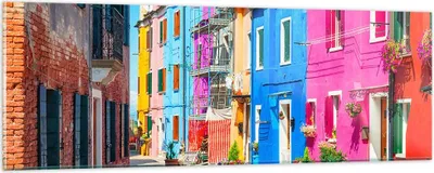 Produktbild von Bilder auf glas - Straße Haus Blumen - 90x30cm - Glasbilder - Wandbilder - Kunstdruck - zum Aufhängen bereit - Wanddekoration aus Glas - Glas Bilder - Wandbild auf Glas - Einteilig - GAB90x30-3825
