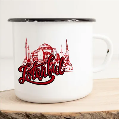 Produktbild von Huuraa Emaille Tasse Istanbul Geschenk Kaffeebecher Vintage 300ml Istanbul Präsent