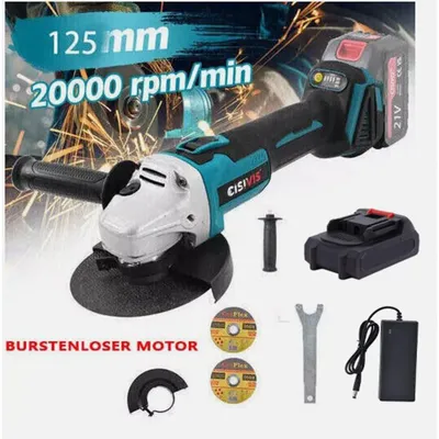 Produktbild von Akku Winkelschleifer 125 mm, Bürstenlos, 12250 U/min, inkl. Akku, Ladegerät und 2 Trennscheiben