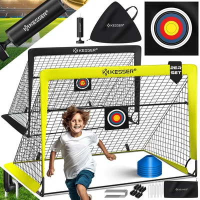 Produktbild von KESSER® Fussballtor 2er Set | Tolles Fußball Geschenk für Kinder, Indoor und Outdoor Garten : Antirutsch - Inkl. Fußball Trainingszubehör: Hütchen, Zielscheibe, Sporttasche, Ballpumpe