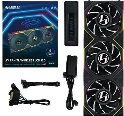 Produktbild von LIAN LI UNI FAN TL Wireless LCD Lüfter, ARGB, PWM, 3er-Pack inkl. Controller - Reverse Blade, 120mm