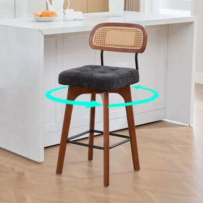 Produktbild von 2er-Set um 360° drehbare Barhocker, Küchen- und Frühstücksbarhocker mit Rückenlehne und Chenille-Sitzfläche, schwarz