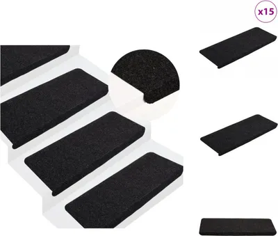 Immagine prodotto di vidaXL Tappetini per gradini Autoadesivi 15 pezzi 65x24,5x3,5 cm Nero - Tappetini per gradini