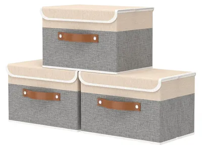 Produktbild von Aufbewahrungsbox mit Deckel, 38 x 25 x 25 cm, faltbare Stoffboxen, Aufbewahrungskörbe, Kleiderschrank