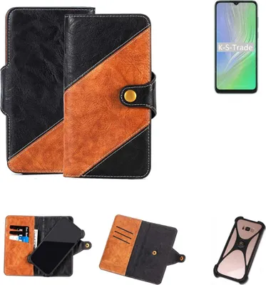 Produktbild von K-S-Trade Handyhülle Schutzhülle Bookstyle Case Wallet-Case kompatibel mit Blackview A55 Handy Cover Bumper Klapphülle schwarz hellbraun 1x