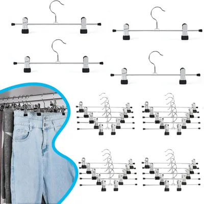 Produktbild von Hosenbügel Klemmbügel, 24 Stück Metall Hosenbügel Kleiderbügel Metall Rockbügel mit rutschfest Clips Hosenkleiderbuegel Haken