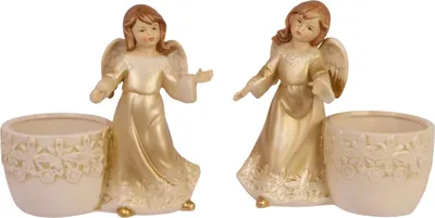 Produktbild von Paar Teelichthalter Weihnachten Engel Dekoration Porzellan 15cm Antik-Stil