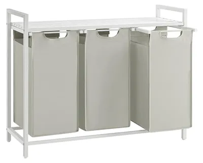 Immagine prodotto di Cesto portabiancheria a 3 scomparti con contenitore per la separazione – bianco – struttura in acciaio – 92,5 x 33 x 72 cm