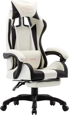 Produktbild von Gaming-Stuhl mit Fußstütze Schwarz und Weiß Kunstleder