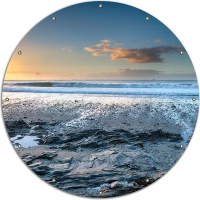 Produktbild von Wallario rundes Outdoor-Poster für Garten oder Balkon, Motiv Einsamer Strand in Cornwall  England, 120 cm Durchmesser
