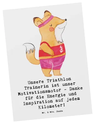 Produktbild von Mr. & Mrs. Panda Postkarte Triathlon Trainerin - Weiß - Geschenk, Radfahren, Spruch, Dreikampf, Inspiration, bildkarte, Danksagung, Grußkarte, Ansichtskarten, coaching