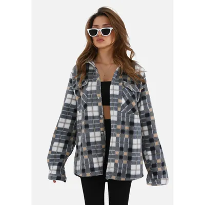 Produktbild von Damen Fleecejacke Hemdjacke Hemdbluse S Blau-Beige (48)