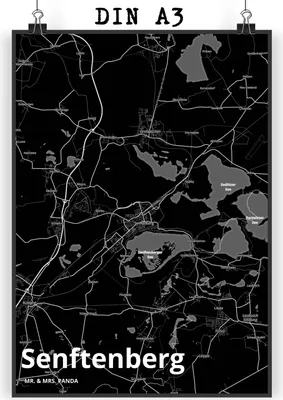 Produktbild von Mr. & Mrs. Panda Bild Senftenberg DIN A3 - Geschenk, drucke, wanddeko, Plakat, Deko, Kunstdruck, Stadt Dorf Karte Landkarte Map Stadtplan