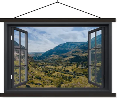 Produktbild von MuchoWow® Textilposter Aussicht - Berg - Natur 60x40 cm mit schwarzem Rahmen - Hölzernes