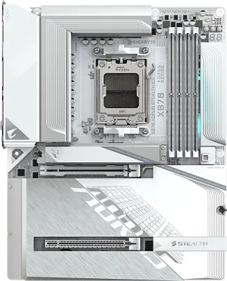 Zdjęcie produktu dla GIGABYTE X870 AORUS STEALTH, AMD, Gniazdo AM5, AMD Ryzen 7000 Series, AMD Ryzen 8000 Series, AMD Ryzen 9000 Series, Gniazdo AM5, DDR5-SDRAM, 256 GB