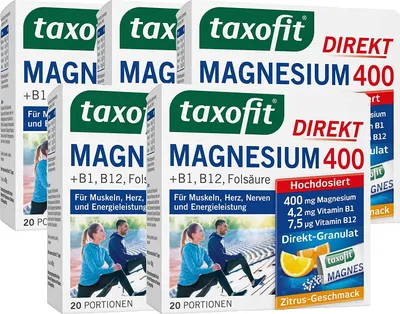 Produktbild von taxofit Magnesium 400 Direkt Granulat Muskeln Herz Nerven 100 Stück PZN 2597700