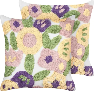 Produktbild von BELIANI Dekokissen 2er Set Weiß mit Fransen 45 x 45 cm Quadratisch Abnehmbarer Bezug für Wohnzimmer Schlafzimmer Sofa Sessel Bett