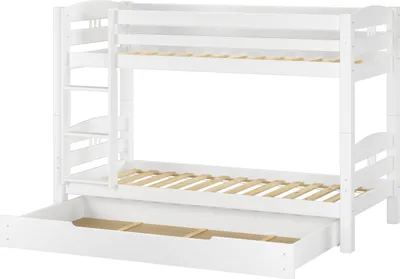 Produktbild von Etagenbett Kiefer weiß 90x200 Massivholzbett Kinderbett Zubehör wählbar V-60.10-09WRollrost und Bettkasten inkl.