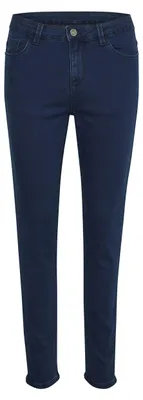 Image de Pantalon slim pour femmes Kaffe, coupe skinny, taille haute, extensible, en denim, couleur bleu foncé