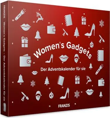 A red box with white icons and text, representing an advent calendar.